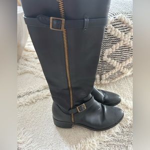 Knee high black boots with gold details. Size 6.5